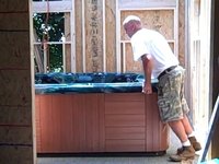 Hot tub positioned in the room