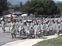 Soldiers marching after parade in front of Fine Arts Center in Colorado Springs