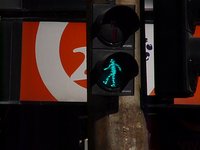 Curious traffic light walker in Sofia, Bulgaria