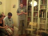 Reading Eugene Debs for Andrew's birthday talent show party