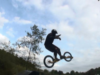 Dirtsurfer Jump into Foam Pit at Ride The Hill, Surrey, UK