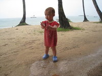 Amara playing in the rain on Providencia