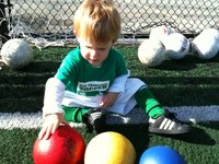 Sawyer shows off his soccer and sorting skills