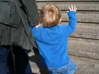 Sawyer climbs and counts about hundred steps