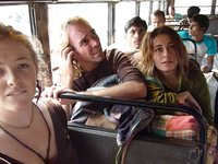 beste and pete in a bus