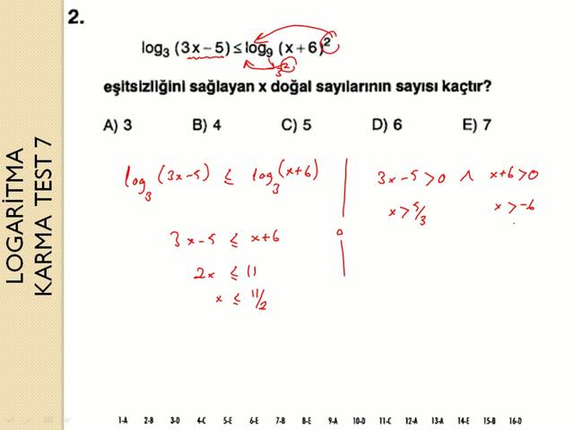 ÜSLÜ VE LOGARİTMALI DENKLEM VE EŞİTSİZLİKLER KARMA TEST 7